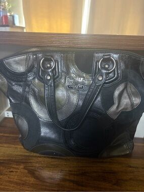Coach Black Patchwork Circle-Accent Leather Tote